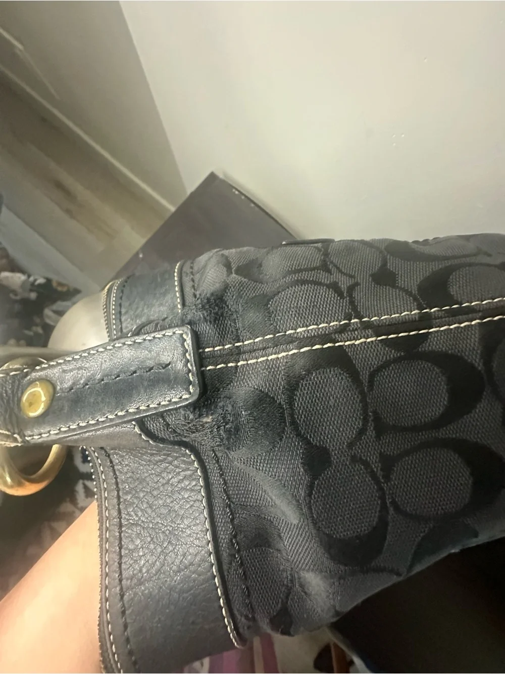 Coach Black Signature Jacquard Hobo Bag with Gold-Tone Hardware